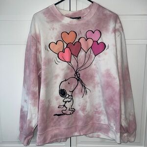 Vintage Snoopy Heart Balloon Tie-Dye Sweatshirt - Pink & Coral Hearts